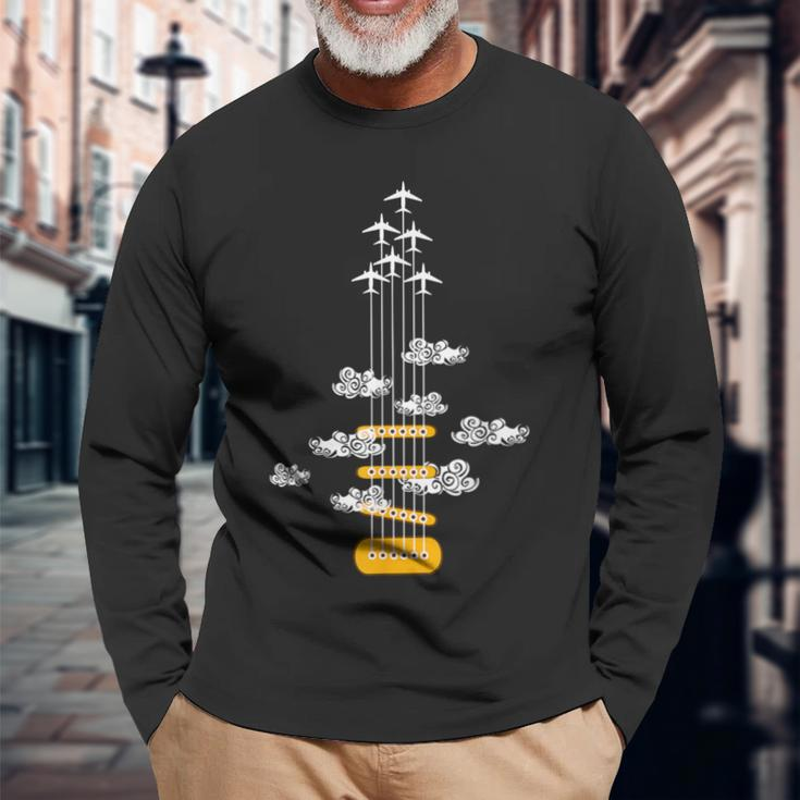 Airplane Guitar Retro Style Long Sleeve T-Shirt Gifts for Old Men