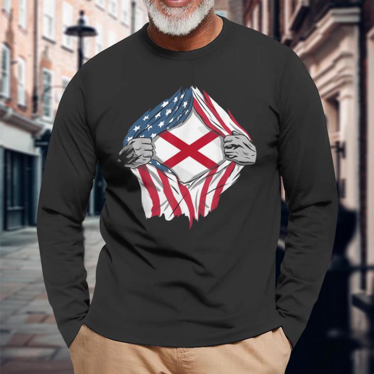 Alabama State Flag American Blood Inside Me Long Sleeve T-Shirt Gifts for Old Men