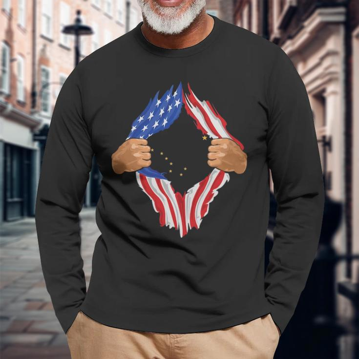 Alaska Roots Inside State Flag American Proud Long Sleeve T-Shirt Gifts for Old Men