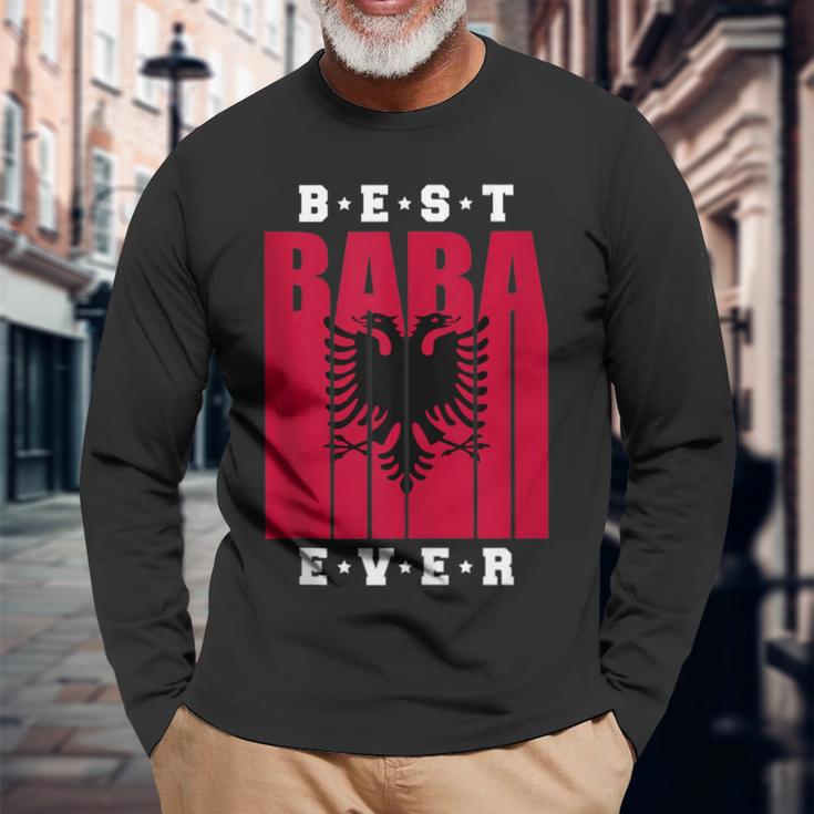 Albanian Dad Fathers Day Albania Flag Shqiptar Baba Long Sleeve T-Shirt Gifts for Old Men