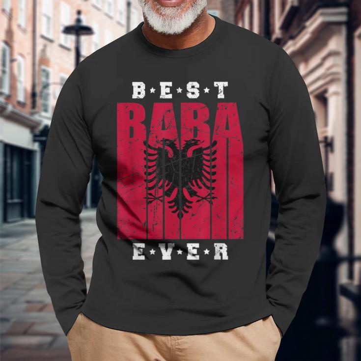 Albanian Dad Fathers Day Vintage Albania Flag Shqiptar Baba Long Sleeve T-Shirt Gifts for Old Men