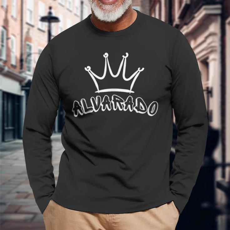 Alvarado Family Name Cool Alvarado Name And Royal Crown Long Sleeve T-Shirt Gifts for Old Men