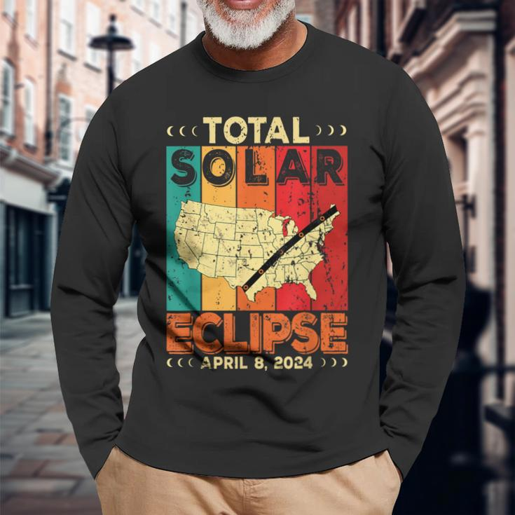 America 2024 Total Solar Eclipse Solar Eclipse Retro Vintage Long Sleeve T-Shirt Gifts for Old Men