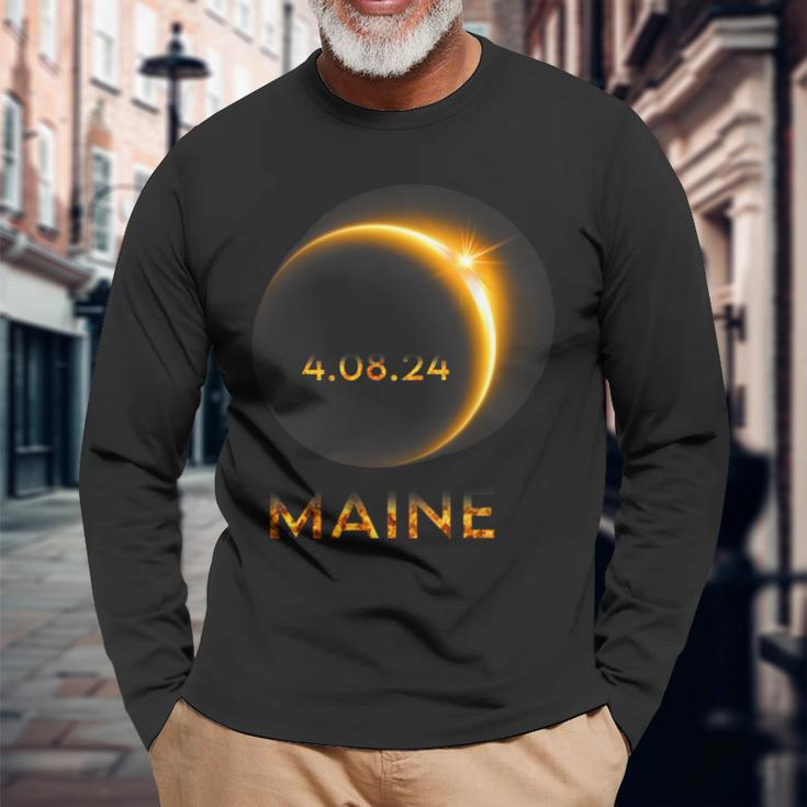 America Total Solar Eclipse 2024 Maine 04 08 24 Usa Long Sleeve T-Shirt Gifts for Old Men