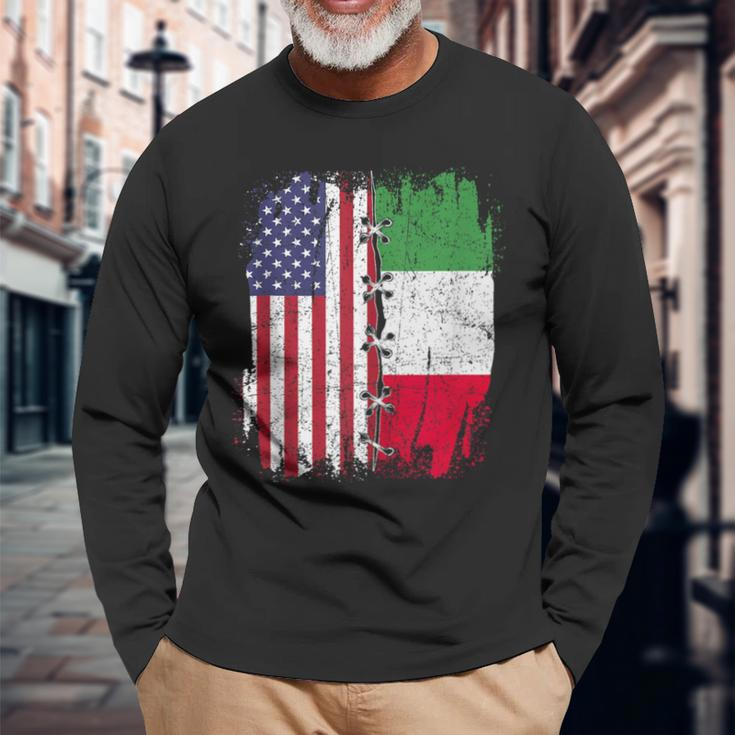American Flag With Italian Flag Italy Long Sleeve T-Shirt Gifts for Old Men