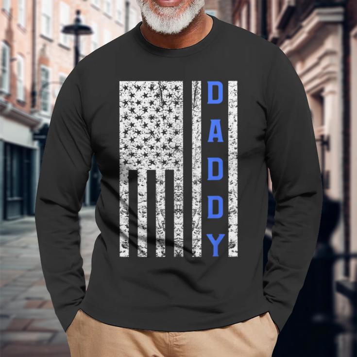 American Flag Police Dad For Cop Father's Day Long Sleeve T-Shirt Gifts for Old Men