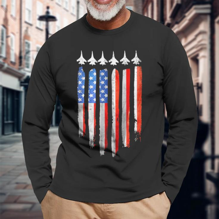 American Flag Usa Fighter Jet Patriot F16 Formation Long Sleeve T-Shirt Gifts for Old Men