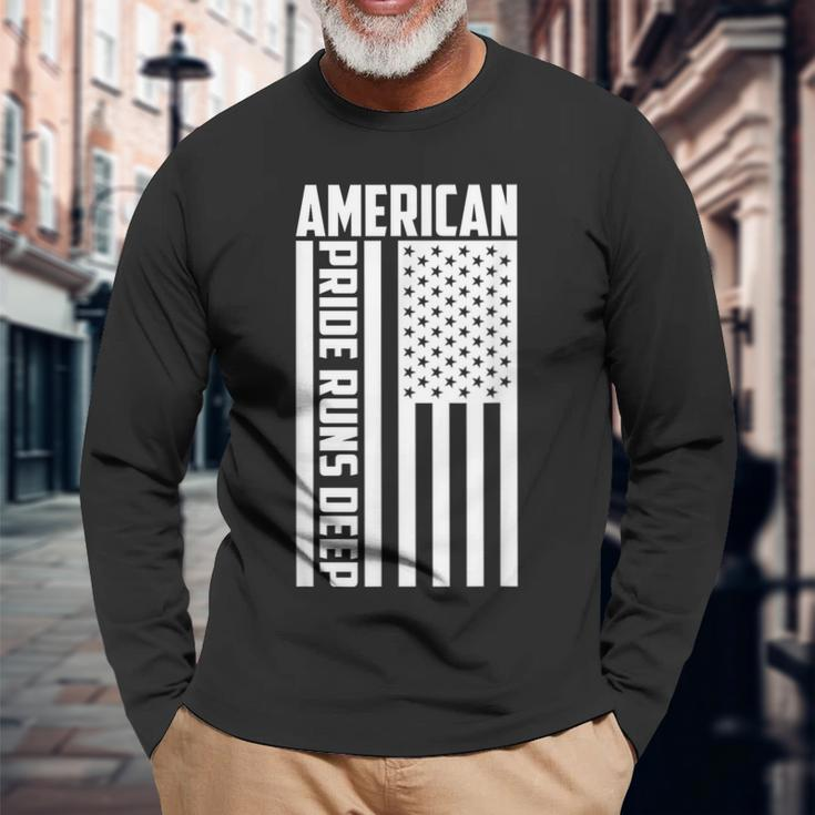 American Pride Runs Deep I Usa Flag Long Sleeve T-Shirt Gifts for Old Men