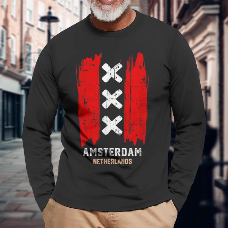 Amsterdam Netherlands Dutch Vintage Langarmshirts Geschenke für alte Männer