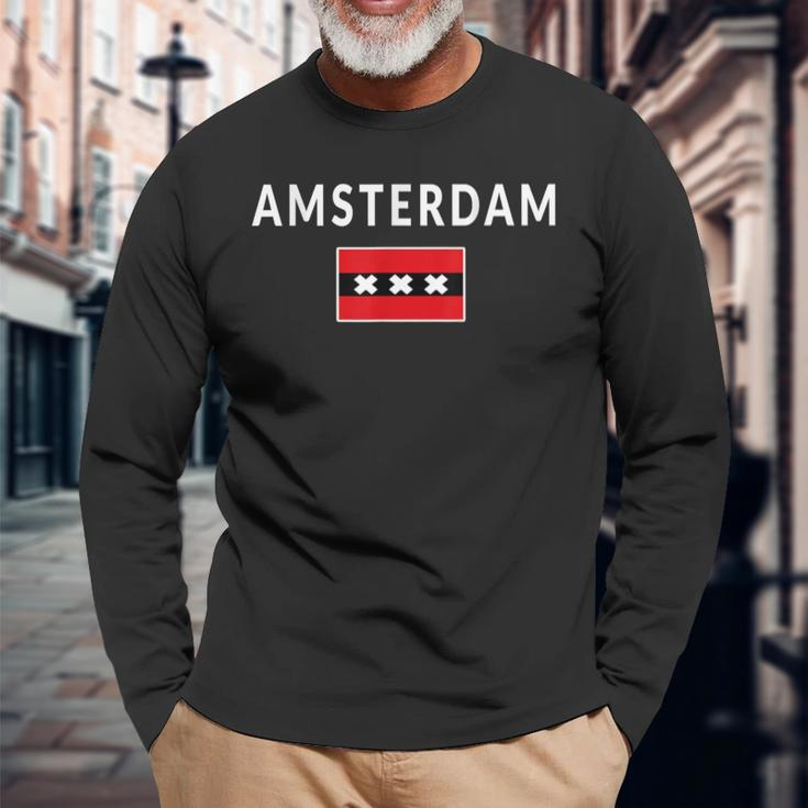 Amsterdam Netherlands Flag Souvenir Long Sleeve T-Shirt Gifts for Old Men
