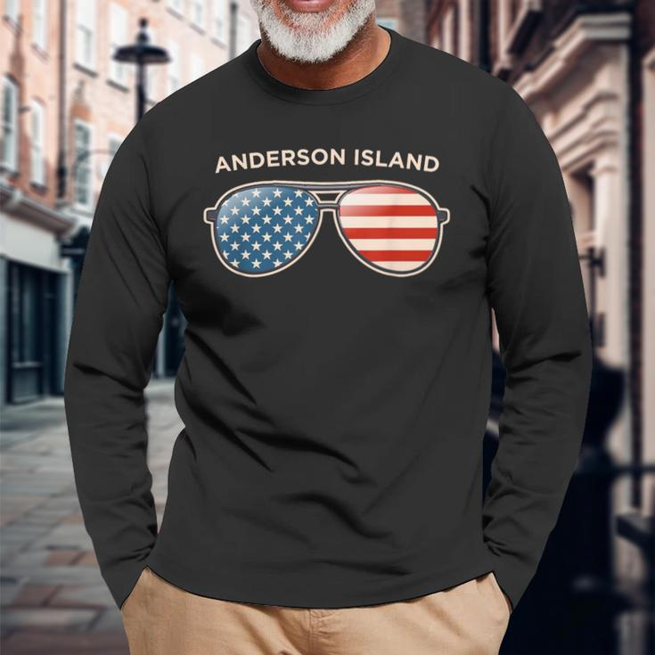 Anderson Island Wa Vintage Us Flag Sunglasses Long Sleeve T-Shirt Gifts for Old Men