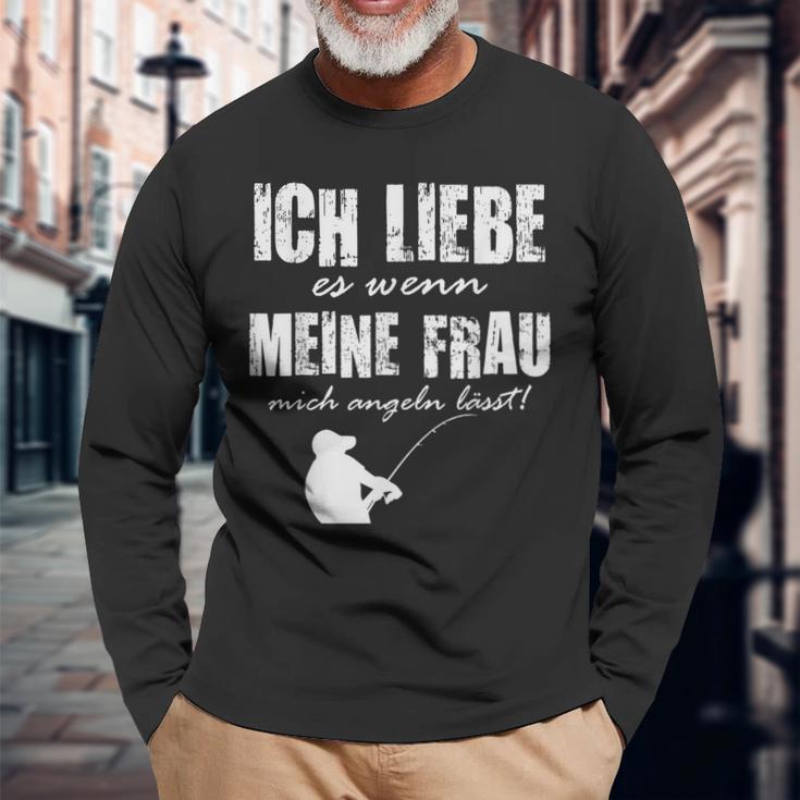 Angler Papa Ich Liebe Es Wenn Meine Frau Mich Angeln Lässt Langarmshirts Geschenke für alte Männer