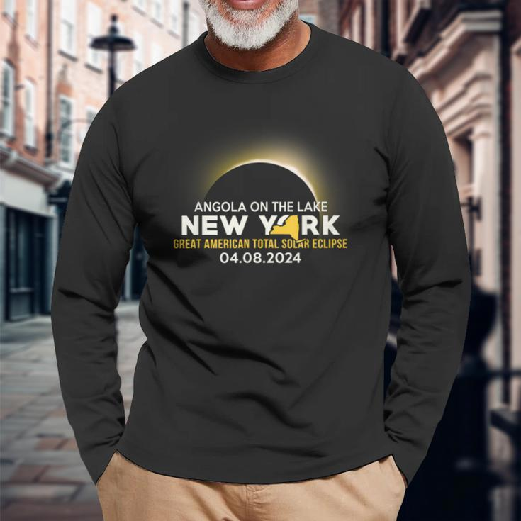 Angola On The Lake Ny New York Total Solar Eclipse 2024 Long Sleeve T-Shirt Gifts for Old Men