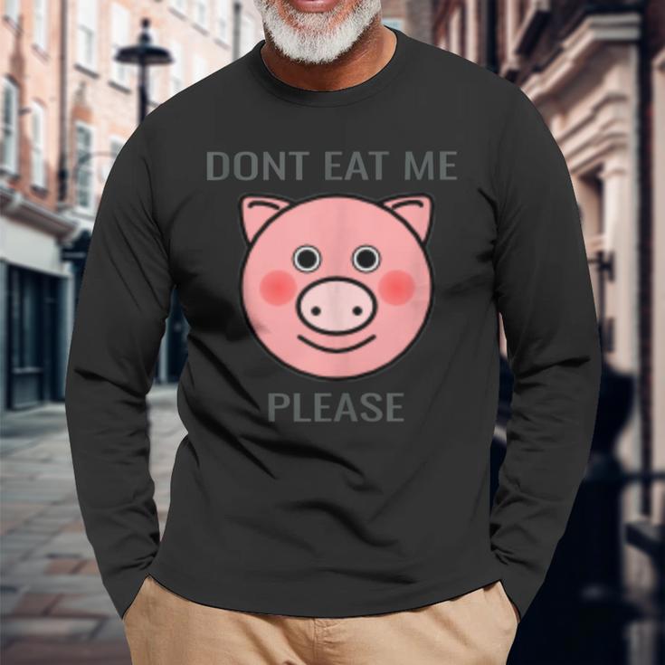 Animal Lover Distressed Text Don't Eat Me Pig Long Sleeve T-Shirt Gifts for Old Men