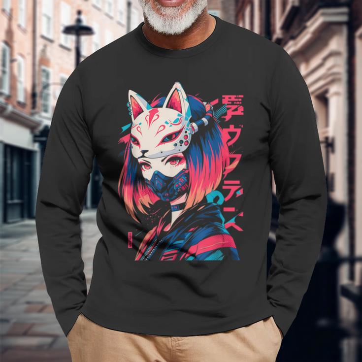 Anime Manga Cyberpunk Aesthetic Techwear Harajuku Kitsune Langarmshirts Geschenke für alte Männer