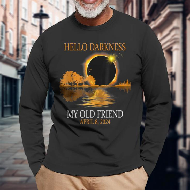 April 8 2024 Hello Darkness My Old Friend Eclipse Long Sleeve T-Shirt Gifts for Old Men