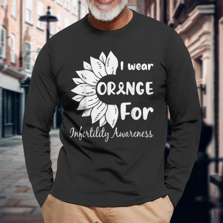 In April We Wear Orange Infertility Awareness Sunflower Long Sleeve T-Shirt Gifts for Old Men