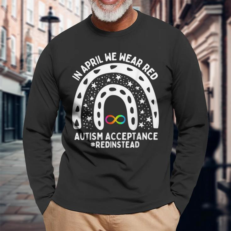 In April We Wear Red Autism Awareness Acceptance Red Instead Long Sleeve T-Shirt Gifts for Old Men