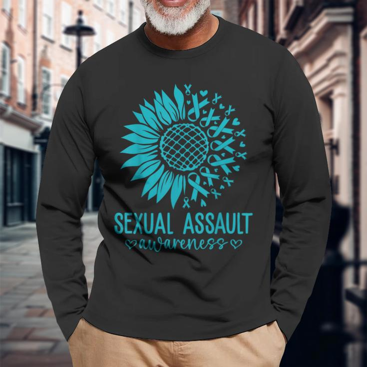 In April We Wear Teal Sexual Assault Awareness Month Long Sleeve T-Shirt Gifts for Old Men
