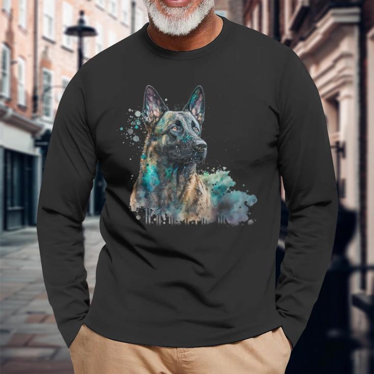 Aquarell Splash Dutchie Hollandse Herder Dutch Shepherd Langarmshirts Geschenke für alte Männer