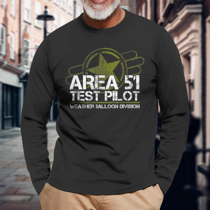 Area 51 Ufo Test Pilot Alien Roswell Weather Balloon Long Sleeve T-Shirt Gifts for Old Men