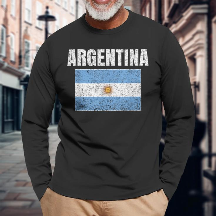 Argentinian Flag Vintage Argentina Map Country Long Sleeve T-Shirt Gifts for Old Men