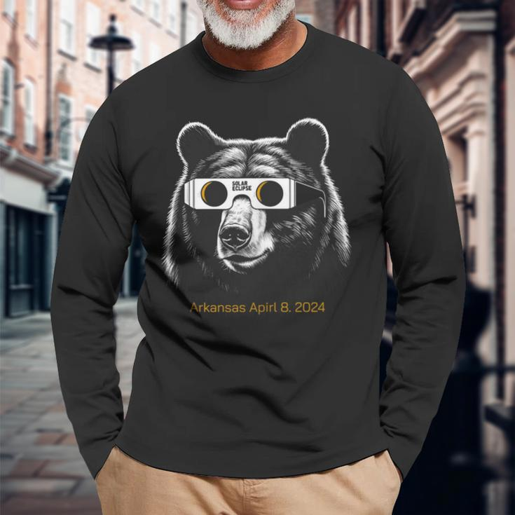 Arkansas April 8 Total Solar Eclipse 2024 Bear Fan Long Sleeve T-Shirt Gifts for Old Men