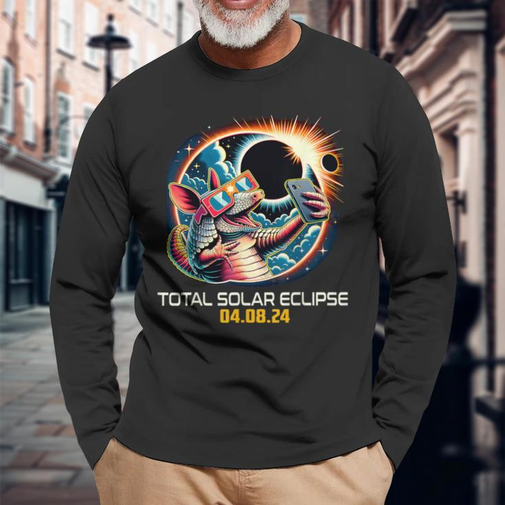Armadillo Taking Selfie Solar Eclipse Long Sleeve T-Shirt Gifts for Old Men