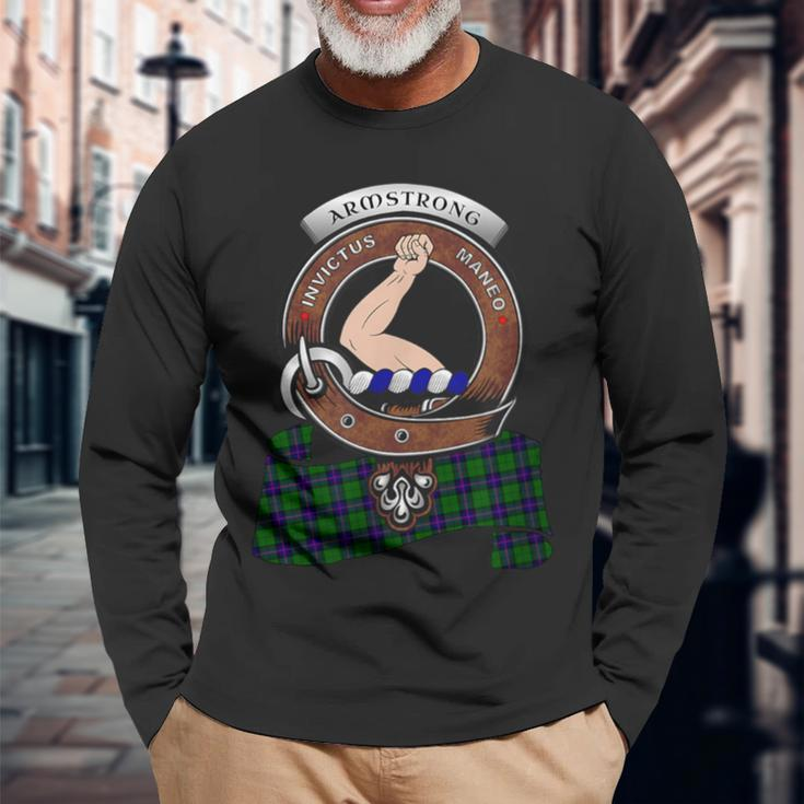 Armstrong Scottish Clan Badge & Tartan Long Sleeve T-Shirt Gifts for Old Men