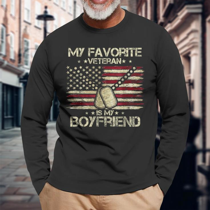 Army Veterans Day My Favorite Veteran Is My Boyfriend Long Sleeve T-Shirt Gifts for Old Men