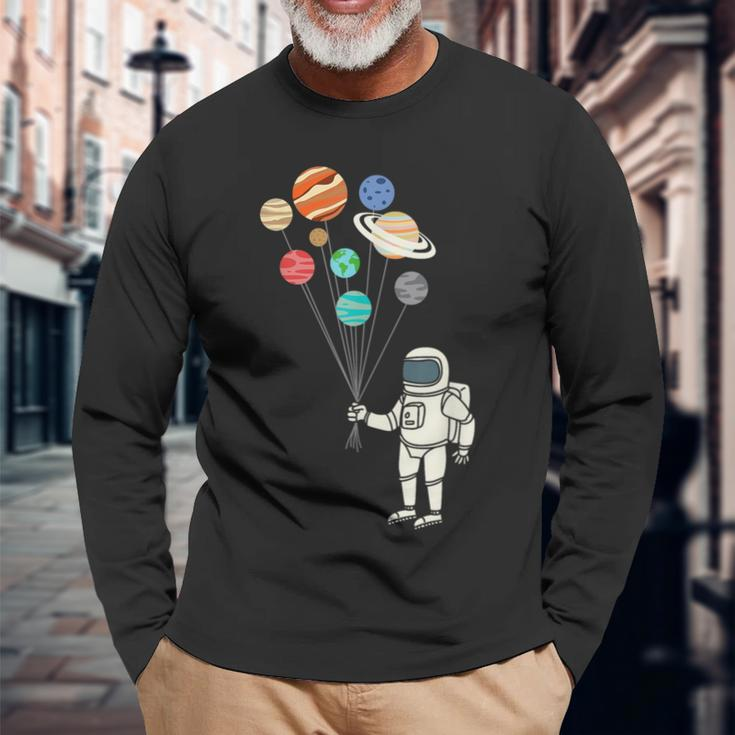 Astronaut Planets Balloons Solar Space Birthday Party Long Sleeve T-Shirt Gifts for Old Men