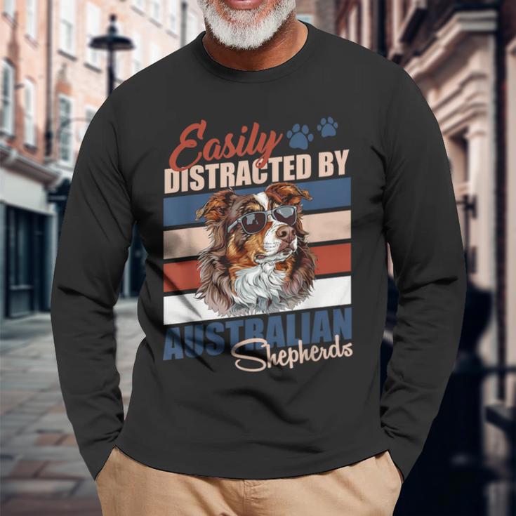 Aussie Easily Distracted By Australian Shepherds Vintage Long Sleeve T-Shirt Gifts for Old Men