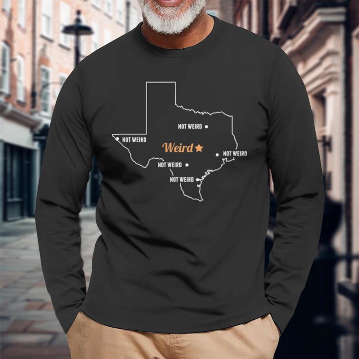 Austin Stay Weird Texas State Map And Long Sleeve T-Shirt Gifts for Old Men