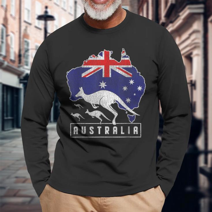 Australia Flag Zoo Animal Kangaroo Langarmshirts Geschenke für alte Männer