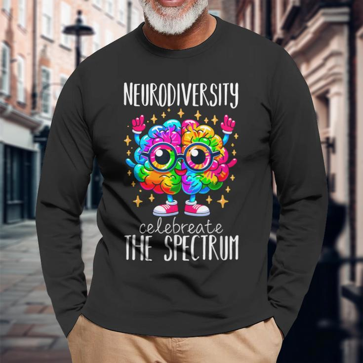 Autism Awareness Neurodiversity Brain Long Sleeve T-Shirt Gifts for Old Men
