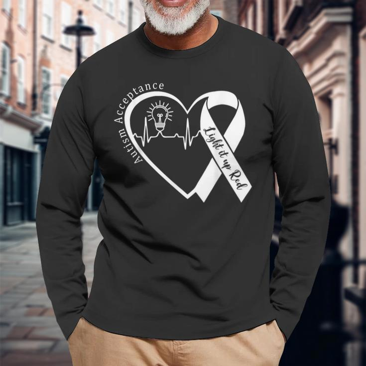Autism Red Instead Acceptance Not Awareness Redinstead Long Sleeve T-Shirt Gifts for Old Men