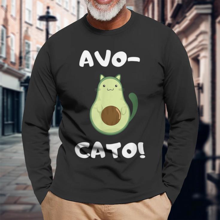 Avo-Cato Cat Avocado Meow Cat Langarmshirts Geschenke für alte Männer