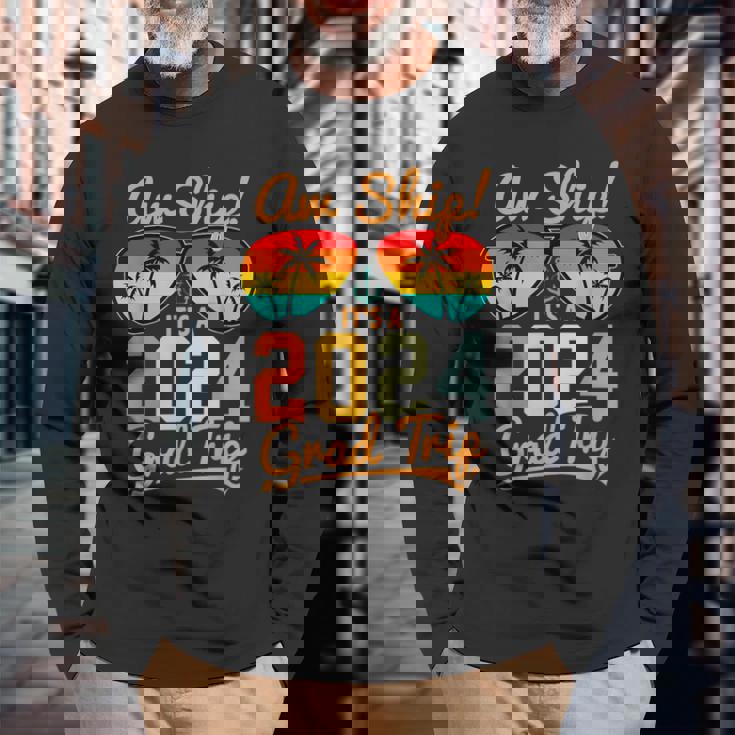 Aw Ship It's A Grad Trip 2024 Vintage Graduation Cruise 2024 Long Sleeve T-Shirt Gifts for Old Men