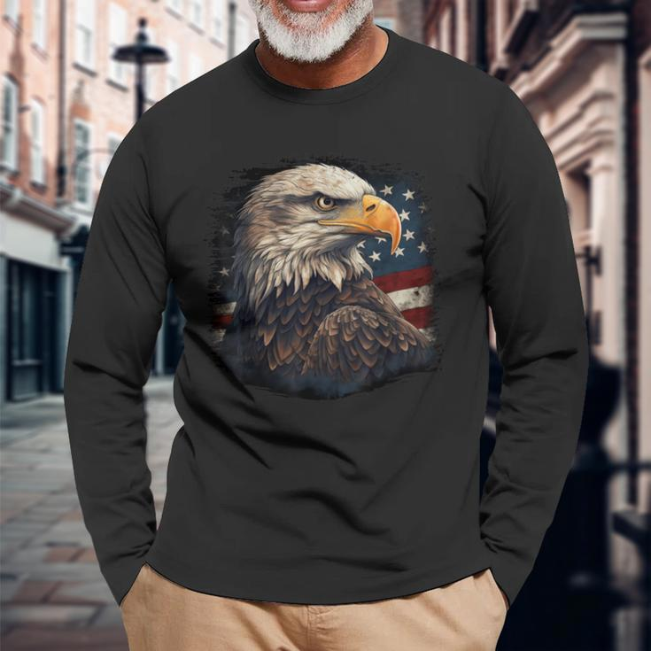 Bald Eagle Us American Flag 4Th Of July Proud Patriotic Long Sleeve T-Shirt Gifts for Old Men
