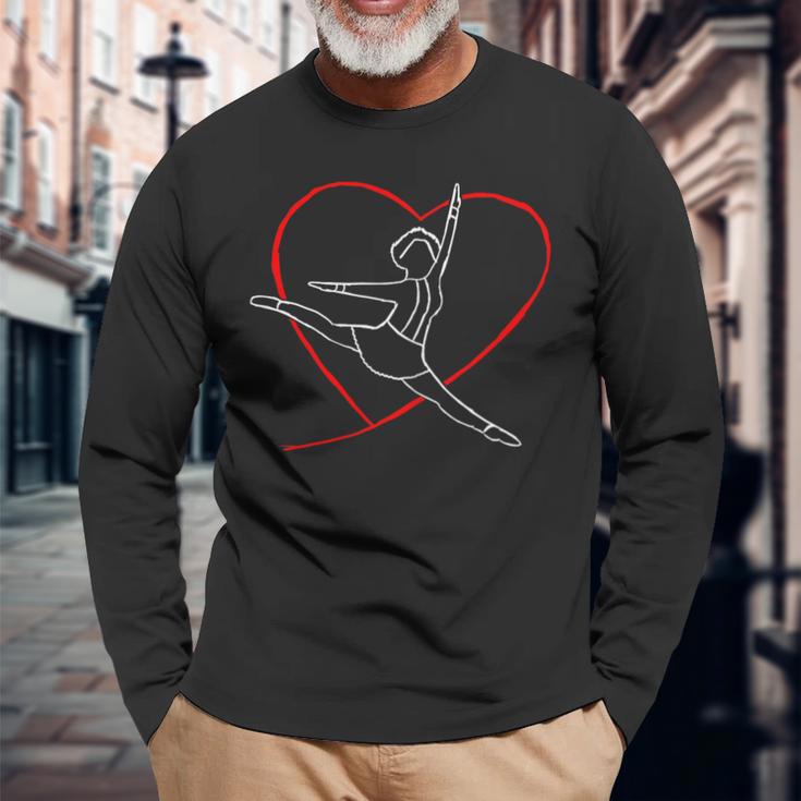 Balletttänzerin Herz-Silhouette Langarmshirts, Unisex Design für Tanzliebhaber Geschenke für alte Männer