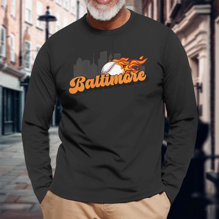 Baltimore Baseball Vintage Player Retro Baseball Lover Long Sleeve T-Shirt Gifts for Old Men