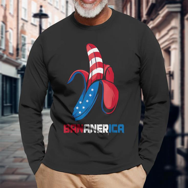 Banana Us Flag Patriotic America Party Fruit Costume Long Sleeve T-Shirt Gifts for Old Men
