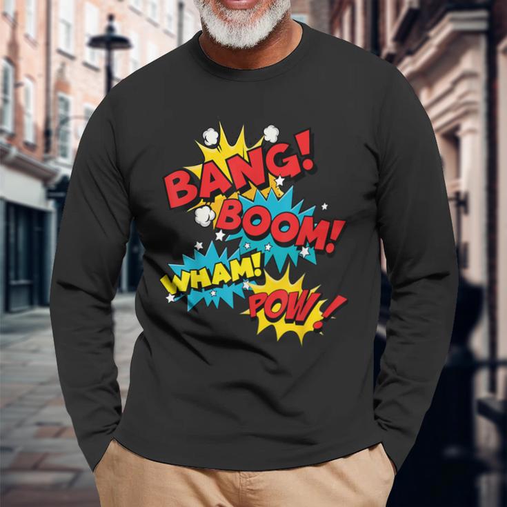 Bang Boom Pow Wham Comic Bubbles Long Sleeve T-Shirt Gifts for Old Men