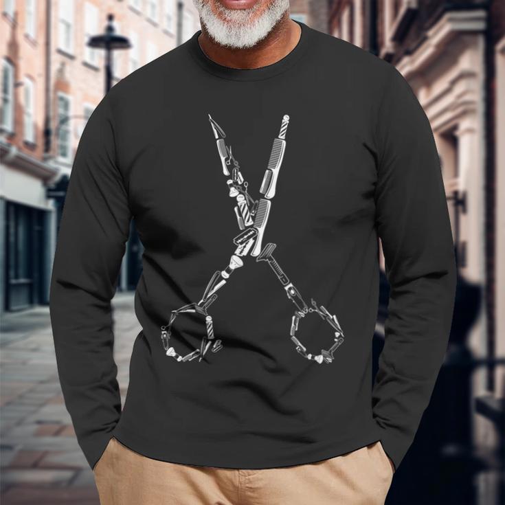 Barber Hairdresser For Barbershop Owners Hairdressers Langarmshirts Geschenke für alte Männer