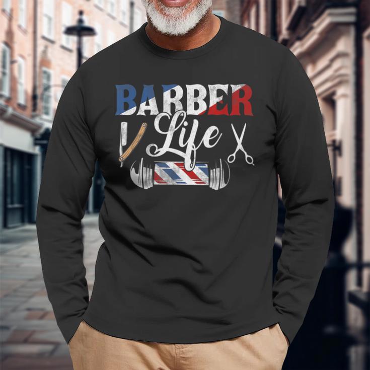 Barber-Life Pole Scissors Blade Vintage Shop Hairstylist Long Sleeve T-Shirt Gifts for Old Men