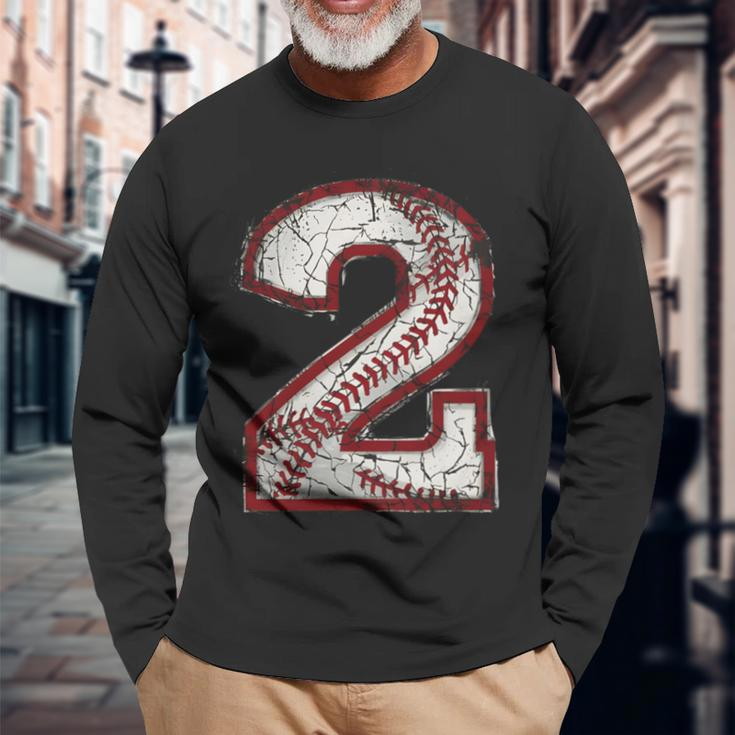Baseball Jersey Number 2 Vintage Long Sleeve T-Shirt Gifts for Old Men