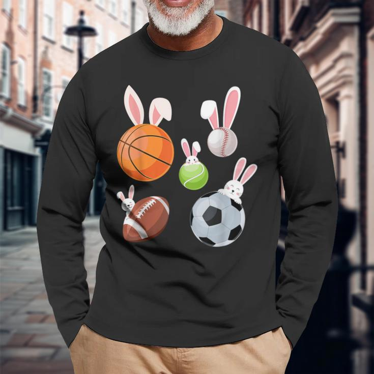 Basketball Baseball Football Soccer Sports Easter Bunny Long Sleeve T-Shirt Gifts for Old Men