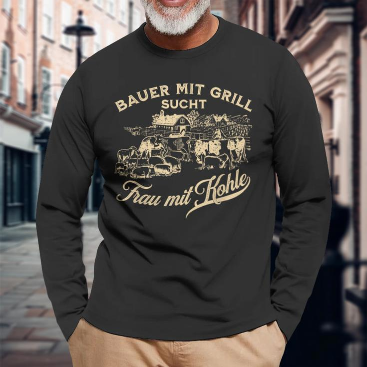 'Bauer Mit Grill Sucht Frau Mit Kohle' German Language Langarmshirts Geschenke für alte Männer
