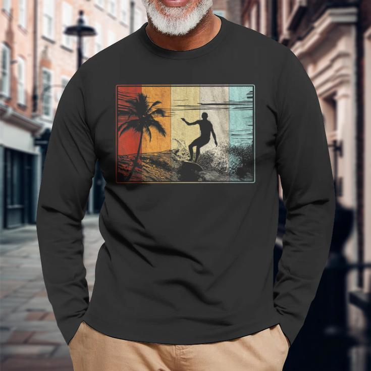 Beach Surfing Surfboard Vintage Retro Surfboarder Surfer Long Sleeve T-Shirt Gifts for Old Men