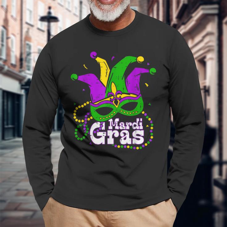 Beads Mask Feathers 2024 Mardi Gras For Girls Women Long Sleeve T-Shirt Gifts for Old Men